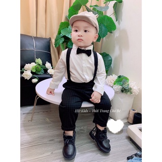 S1 SET YẾM HÈ ÁO SƠ MI DÀI TAY CHO BÉ TRAI, SET YẾM CÔNG TỬ,CHẤT CO GIÃN ĐẸP