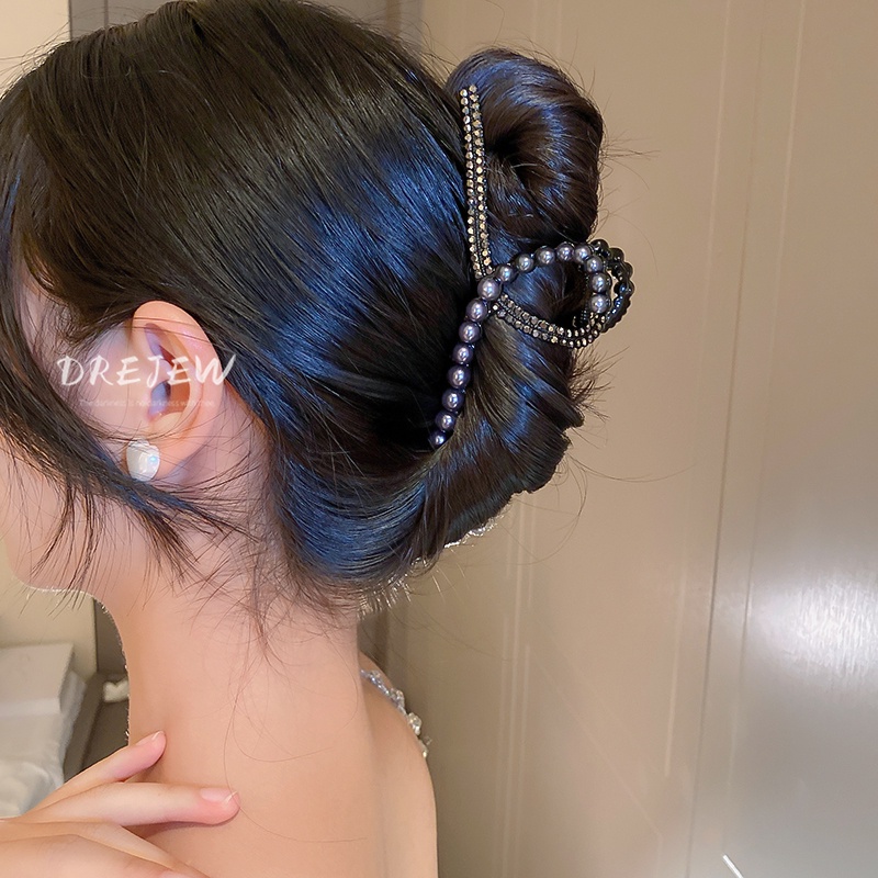 DREJEW Kẹp tóc đính đá ngọc trai nhân tạo thiết kế cao cấp thời trang