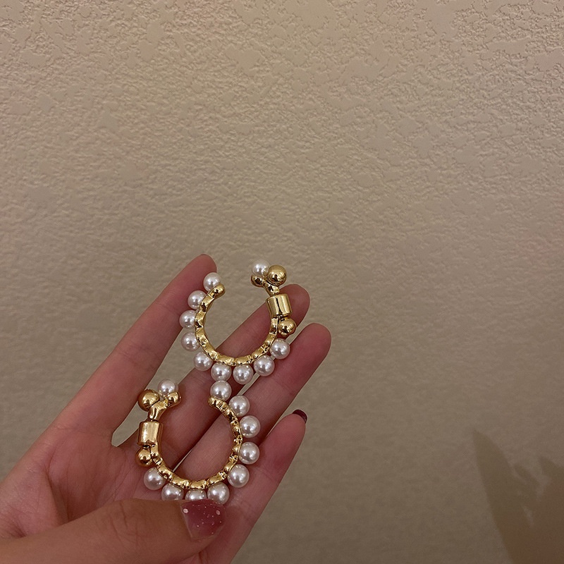 Bông tai bạc 925 hình chữ c đính ngọc trai nhân tạo đơn giản thời trang