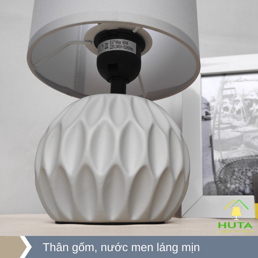 [VIDEO, ẢNH THẬT] Đèn Ngủ Để Bàn THÂN GỐM SỨ CARO, Chao Vải, Bóng Led E27, dùng trang trí decor, để đầu giường