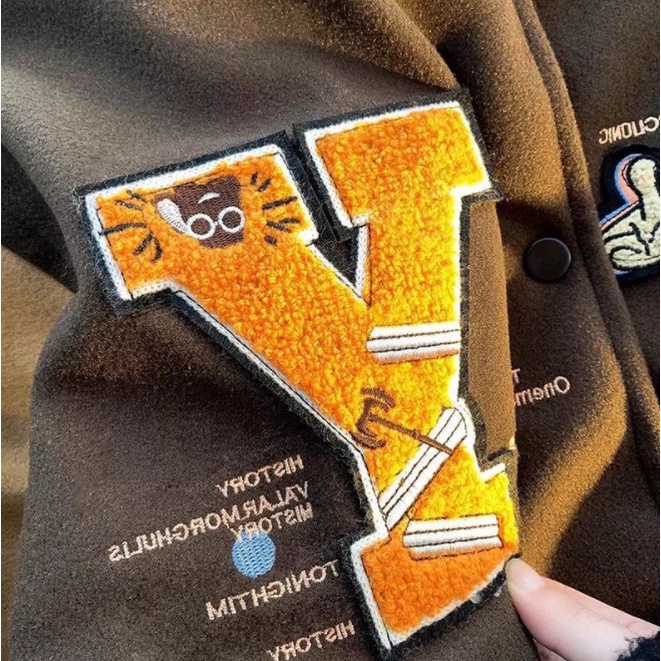 Áo khoác bóng chày thêu chữ phong cách àn quốc thời trang cho nam nữ áo khoác bomber unisex in monogram cổ điển một bên ngực đồng phục bóng chày cặp đôi tay dài giản dị