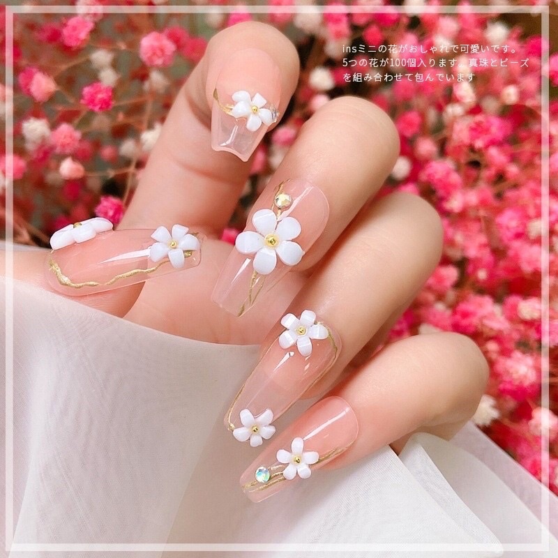 Hoa nhí trang trí Nail,hoa trắng sứ gắn móng Nail