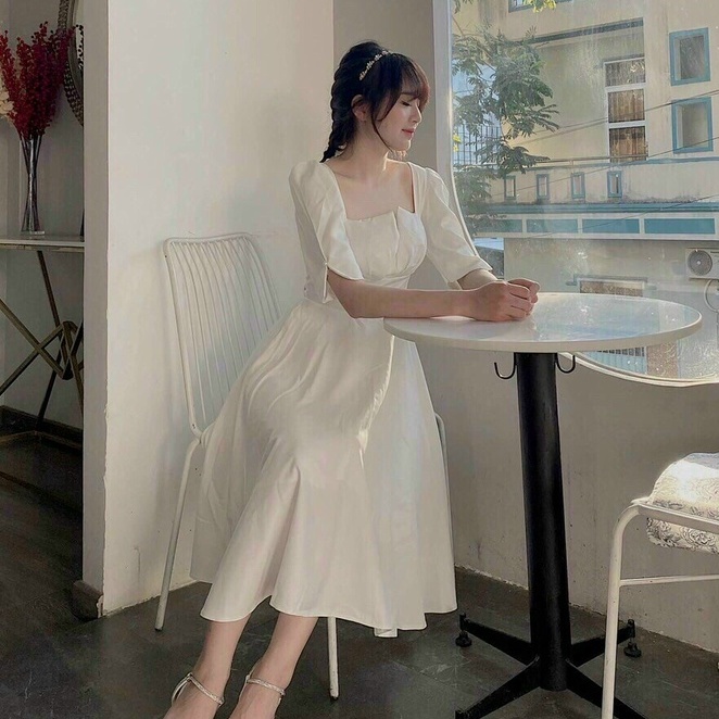 Đầm dự tiệc xếp ly ngực tay lửng cực sang cho nàng đi chơi dạo phố