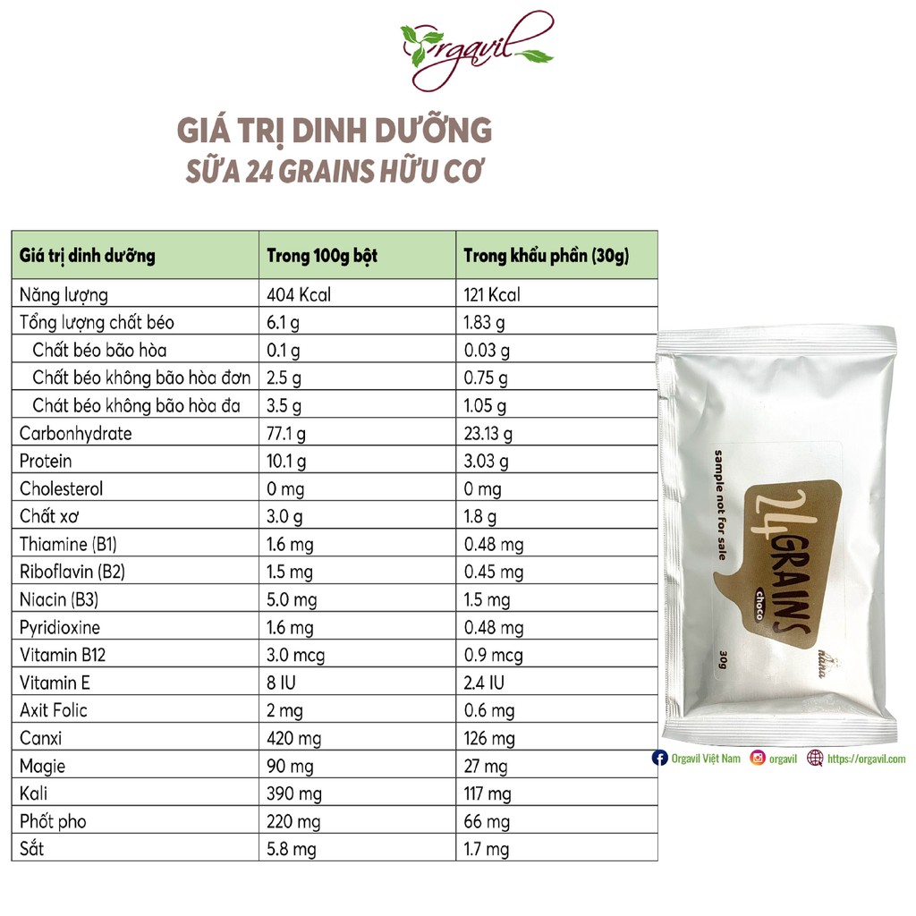 Sữa Hạt Hữu Cơ Millet &amp; 24 Grains Gói 30g - Sữa Hạt Dinh Dưỡng, Ngũ Cốc Dinh Dưỡng - Orgavil