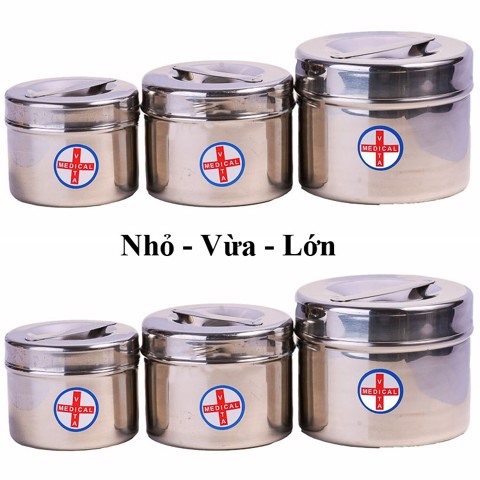 Hũ đựng bông y tế inox Nhỏ - Lớn