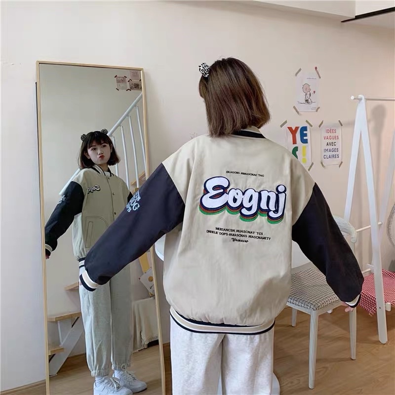 Áo khoác form rộng unisex áo khoát bomber chất vải da lộn hai lớp cao cấp thêu chữ ENJOY