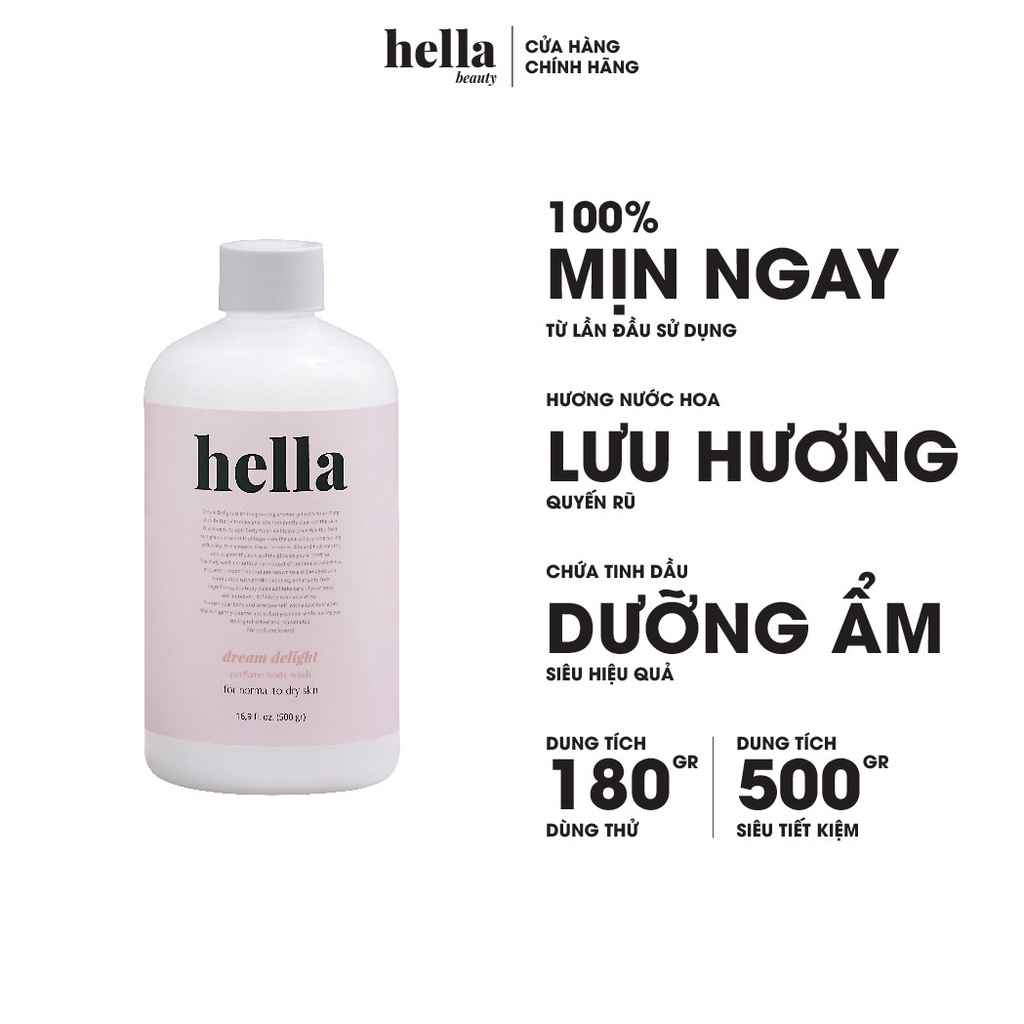 Sữa Tắm Nước Hoa Thơm Lâu Trắng Da Hella Beauty An Toàn Cho Da Nhạy Cảm Dưỡng Ẩm Mịn, Lưu Hương Lâu