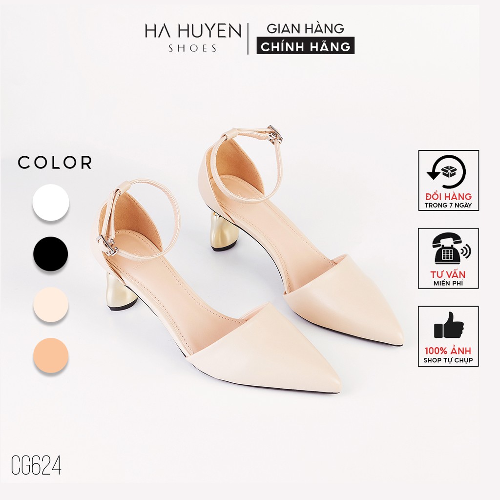 Giày cao gót Hà Huyền Shoes mũi nhọn đế dẹt sóng vàng 5 phân kiểu dáng mới - CG624