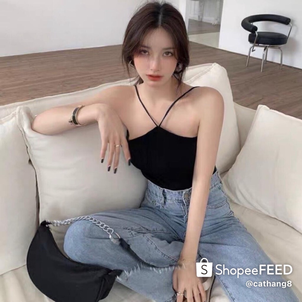 Áo cổ yếm croptop đi biển, áo 2 dây cột cổ siêu hot Cathang8 A225