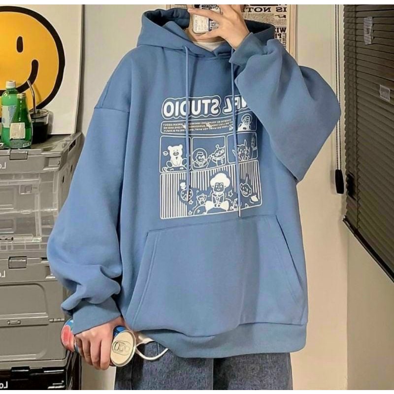 Áo hoddie nỉ xanh hình