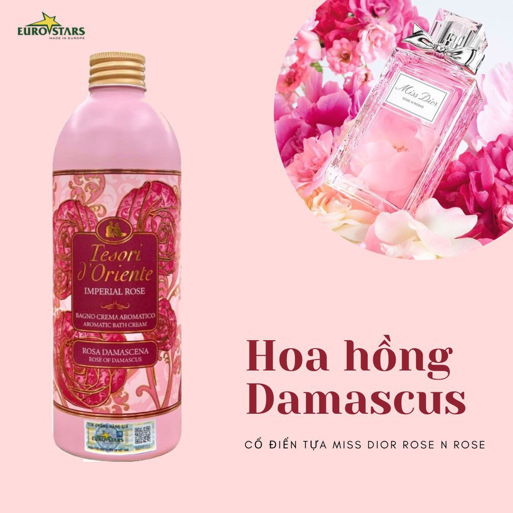 [ Hàng Chính Hãng Kèm Vòi ] Sữa Tắm Xích Nước Hoa Ý Tesori d'Oriente Hoa Hồng Damacus 500ml