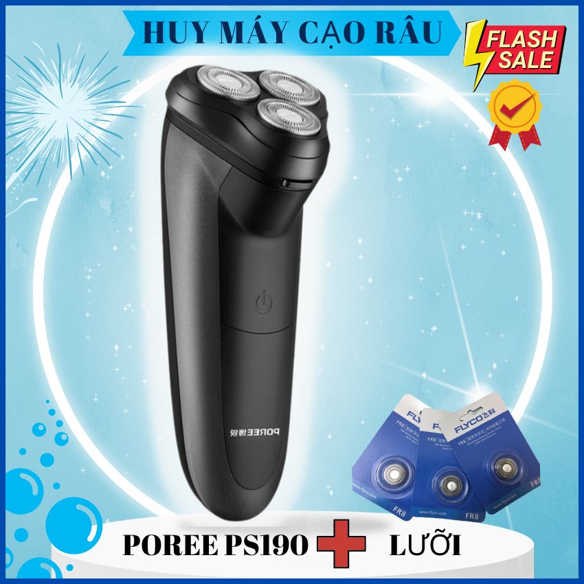 Combo máy cạo râu POREE PS190 và 3 lưỡi dao dự phòng R8 chính hãng của Huy máy cạo râu [huy máy cạo râu]