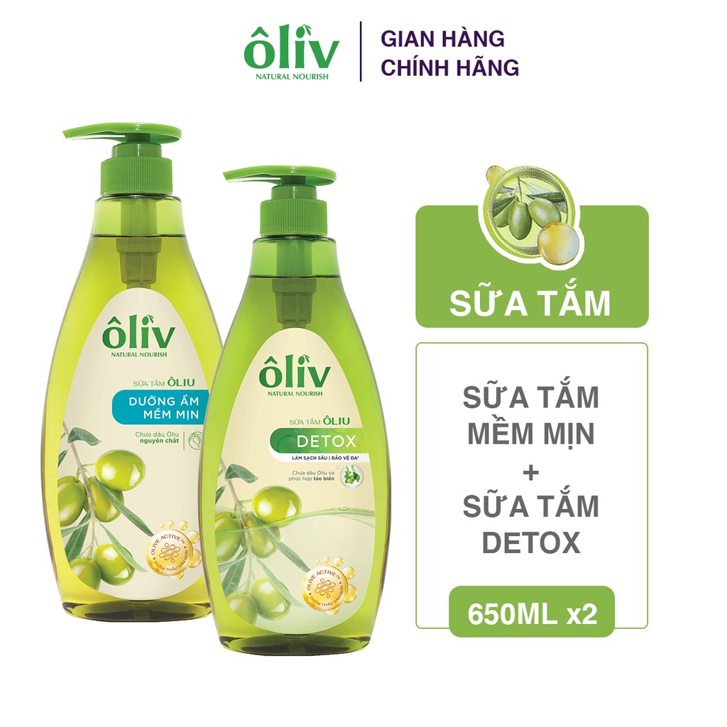 Combo Sữa Tắm Ôliv Mềm mịn 650ml + Sữa Tắm Detox 650ml