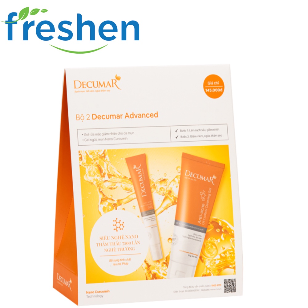 Bộ Decumar Advanced gồm 01 gel ngừa mụn 20gr và 01 sữa rửa mặt dạng Gel Decumar Clean 50gr ngừa mụn thâm viêm đầu đen