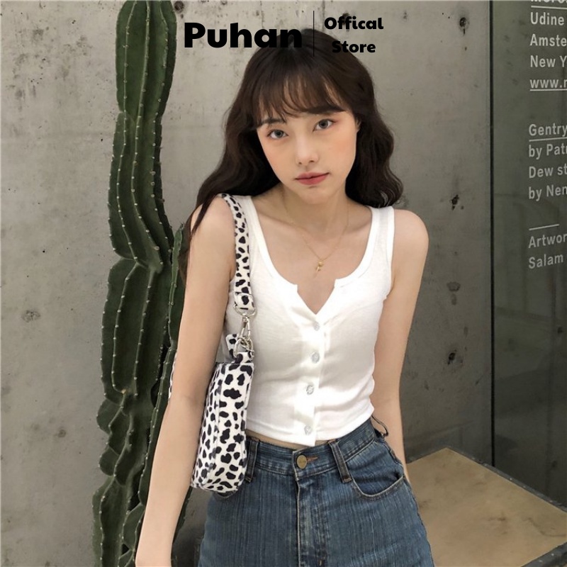 Áo ba lỗ nữ cúc dọc - Áo 3 lỗ khuy cài, chất thun tăm, dáng ôm, 2 màu ĐEN | TRẮNG SIÊU HOT