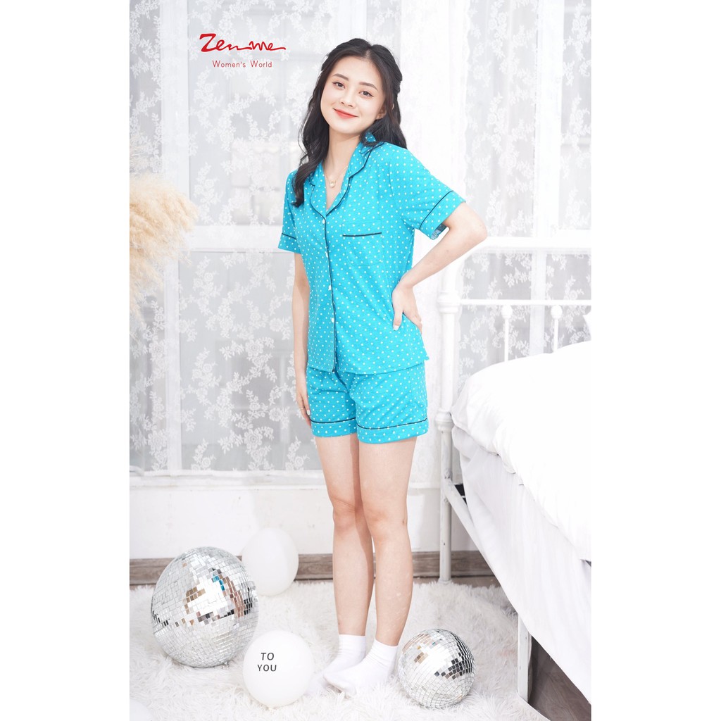 Đồ bộ mặc nhà Zen Me pijama nữ cộc tay quần đùi chất liệu chuẩn cotton họa tiết dễ thương | BigBuy360 - bigbuy360.vn