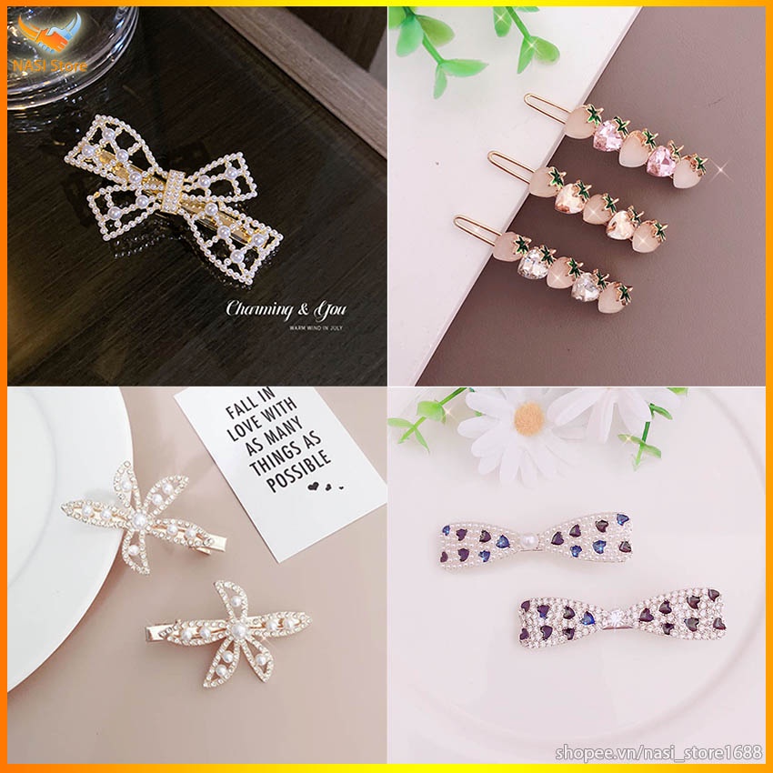 Kẹp tóc nữ Rhinestone cao cấp màu ngọc xinh xắn dễ thương phong cách hàn quốc - kẹp tóc mái - NASI Store