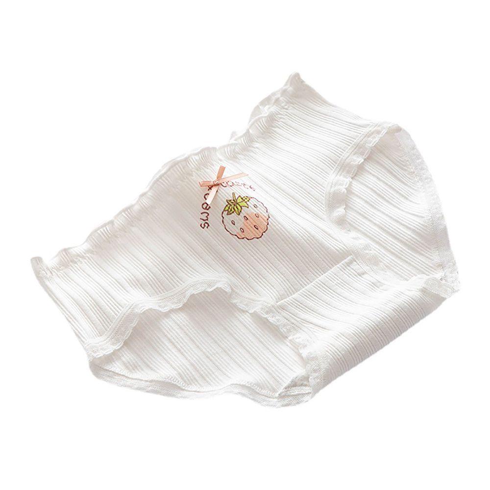 OCEANMAP Quần Lót Cotton Phối Ren Nhún Bèo In Họa Tiết Dâu Tây Dễ Thương Thời Trang Quyến Rũ Cho Nữ