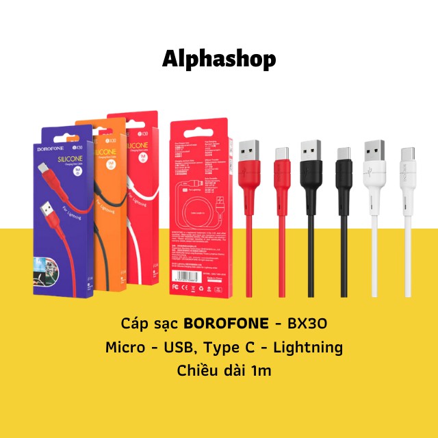 Dây Cáp Sạc Điện Thoại Android, Iphone, Dài 1m, Dây Silicone, Chất Lượng Tốt, Bền, ALPHASHOP