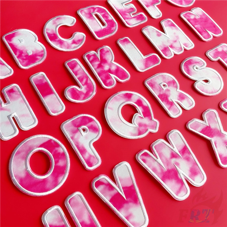 ✿ Sticker Ủi Thêu Hình Chữ Cái Tiếng Anh Màu Hồng &amp; Trắng ✿ 1 Sticker Ủi Thêu Hình Huy Hiệu