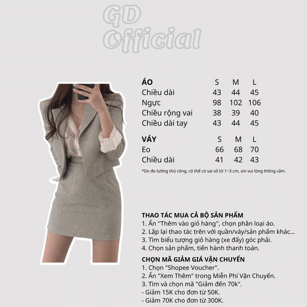 B12|Set bộ vest áo nữ công sở kèm váy chữ A thanh lịch gd_order