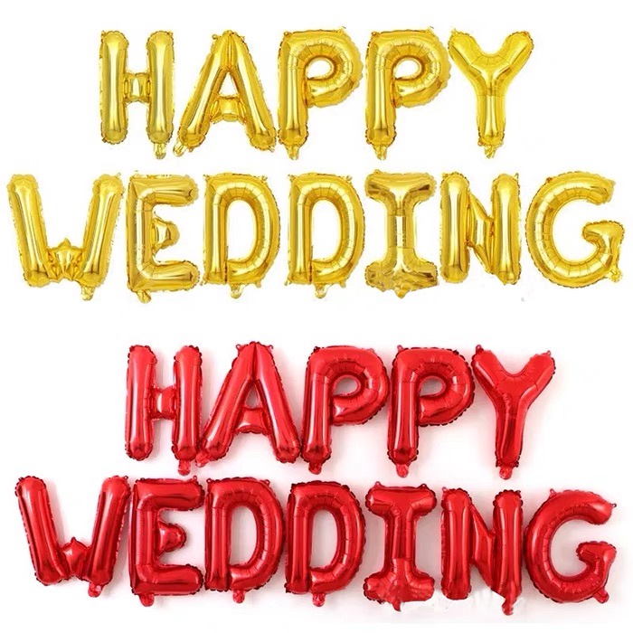 Bóng chữ Happy Wedding Happy Anniversary trang trí phòng cưới tân hôn ngày kỷ niệm tặng kèm dây treo HAPPYKID BCHPWD