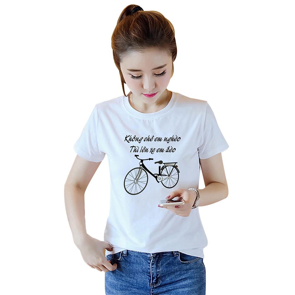 Áo thun nữ Xinh Xinh Thời Trang 24h In Hình Xe Đạp Vải Dày mặc Thoáng Mát