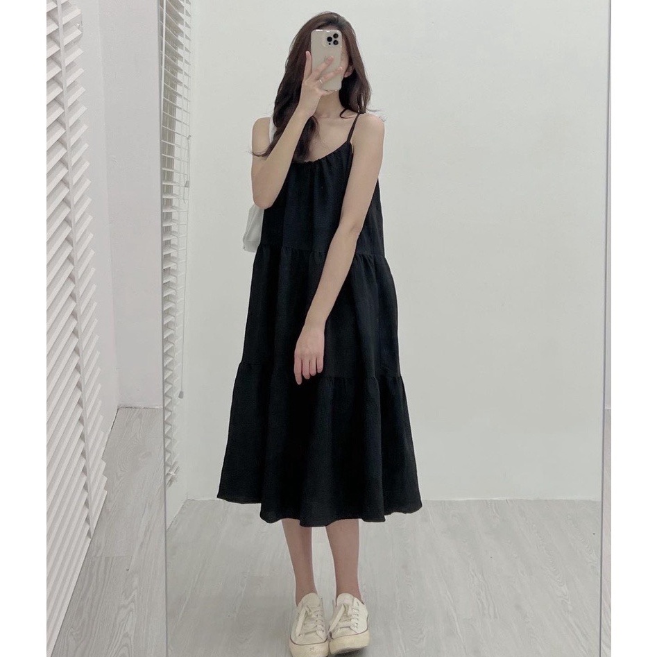 Váy 2 dây - váy maxi babydoll shynstores vải đũi mềm dáng rộng màu be