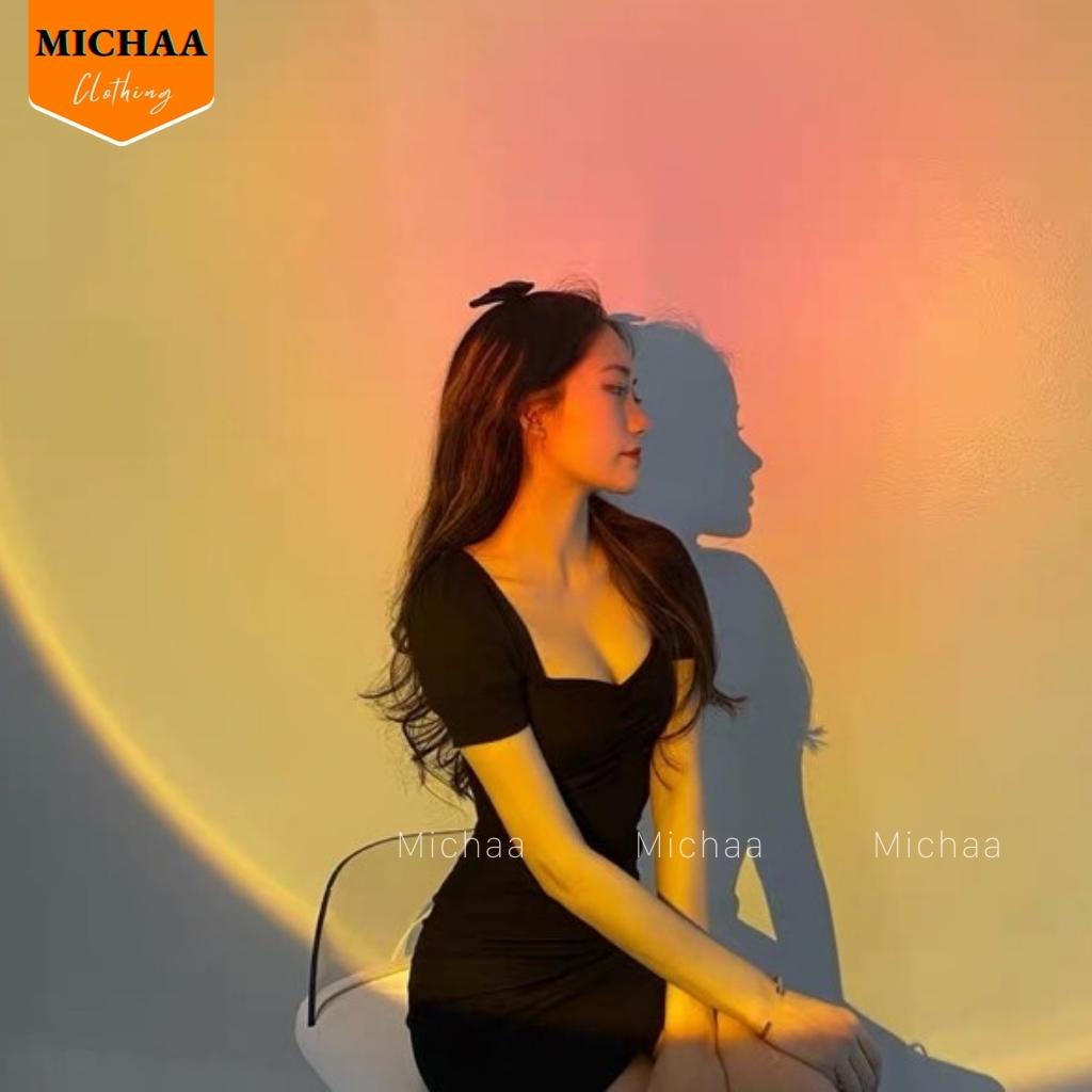 Đầm Váy Body TAY PHỒNG NHÚN NGỰC Nữ Thun Borip Kiểu Đẹp Ôm Gợi Cảm - MICHAA