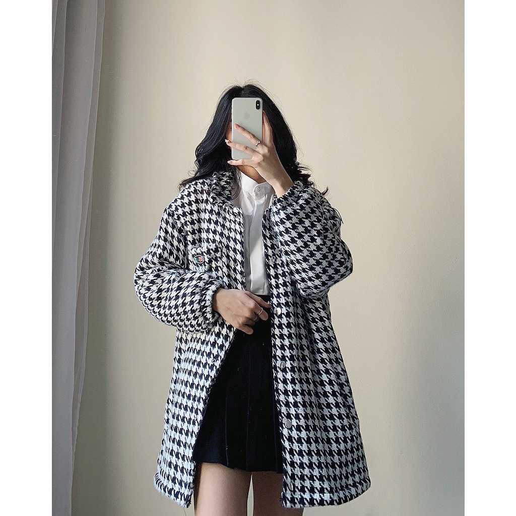Áo khoác dạ 2 lớp hoạ tiết kẻ form rộng ulzzang - Made by Fiin