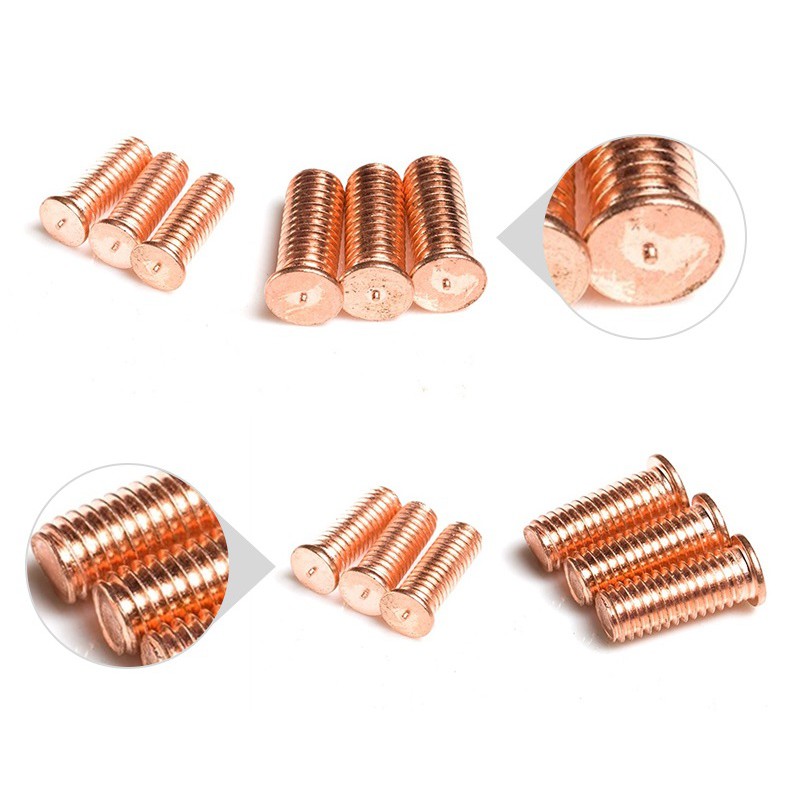 Set 50c bulong hàn nổ M6, M6X10, M6X12, M6X16, M6X20, M6x25 thép mạ đồng