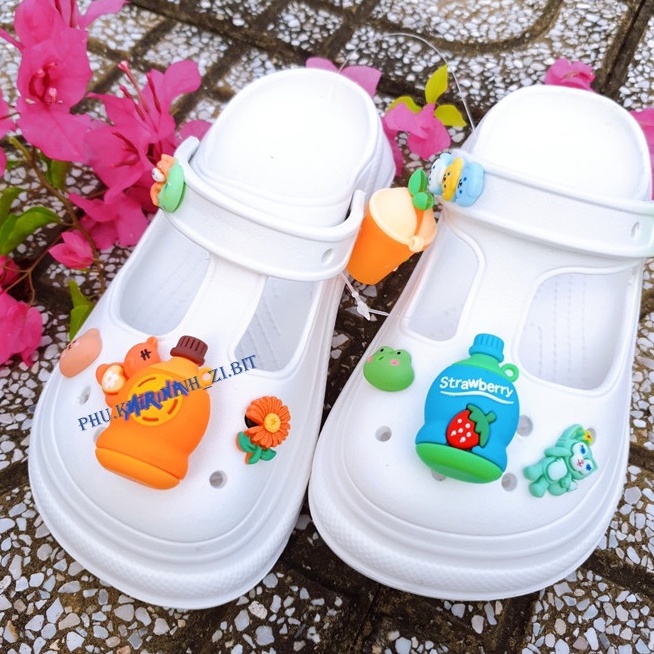 [Ly giải khát 4D] Nút gắn hkdesign/ phụ kiện trang trí gắn dép có lỗ, dép duet, sục LOẠI TO NHỰA