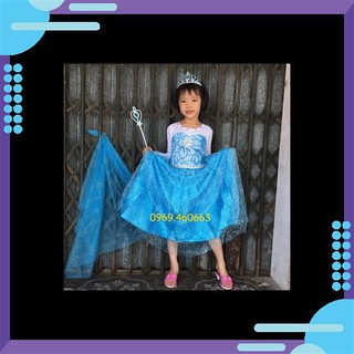  Váy công chúa elsa dáng dài chạm đất Kèm vương miện, đũa thần