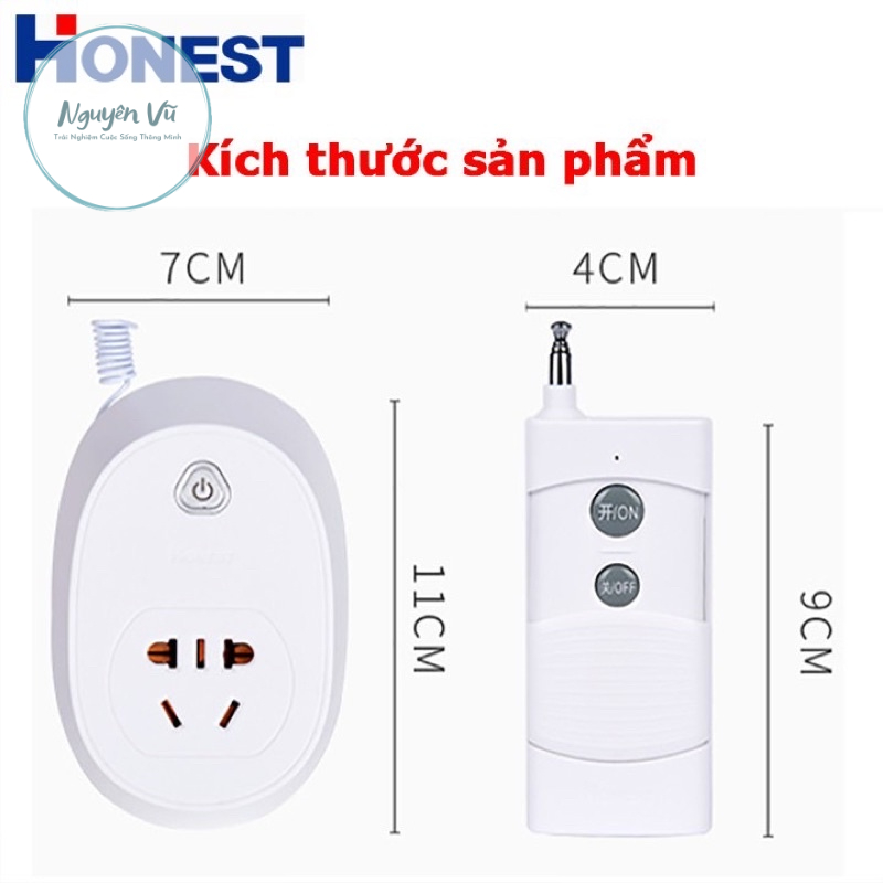 Ổ Cắm Điều Khiển Từ Xa 1000m Honest HT-9501CZD. Nguồn 220V, Công Suất Lớn 30A, Tần Số 315 Mhz