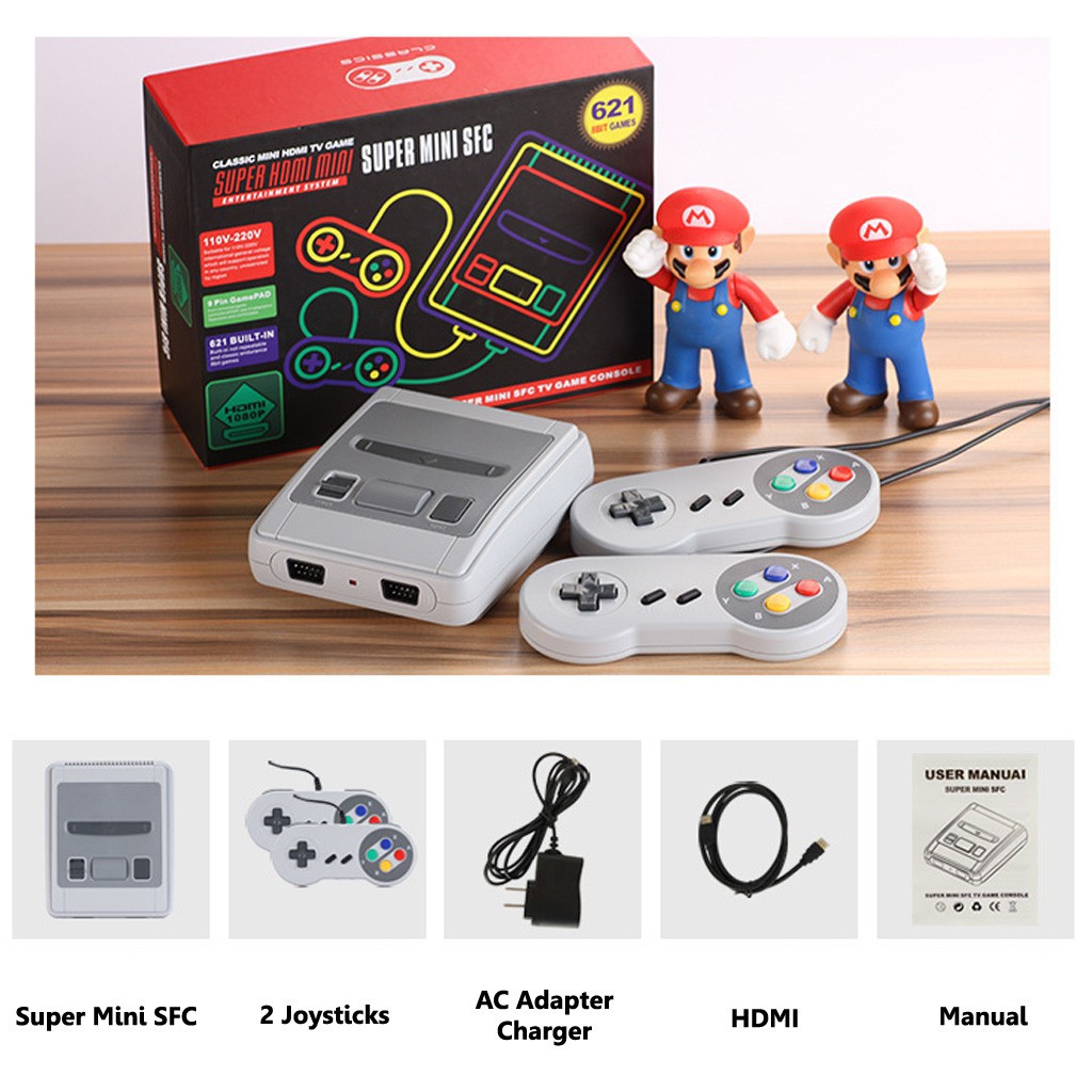 Máy Chơi Game 4 Nút HDMI NES 621 Trò - Máy Chơi Điện Tử 4 Nút SUPER MINI SFC (8Bit) kết nối với TV, chơi được 2 người