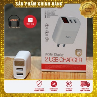 Củ sạc hoco dòng 2.4a, 2 cổng sạc usb có màn hình led, bảo hành 12 tháng