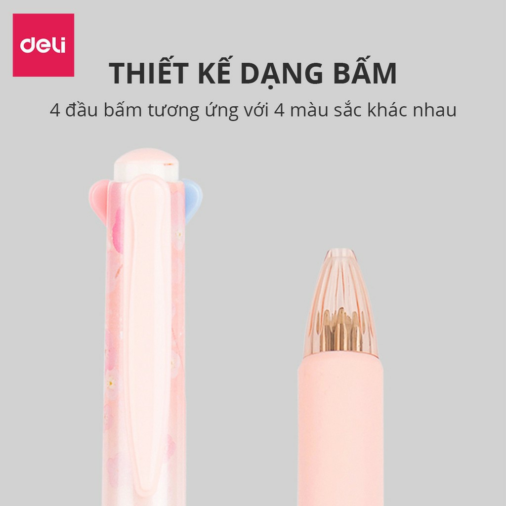 Bút bi nhiều màu Deli - 0.7mm - 4 màu mực - Vỏ thiết kế hoa - 1 chiếc - S311