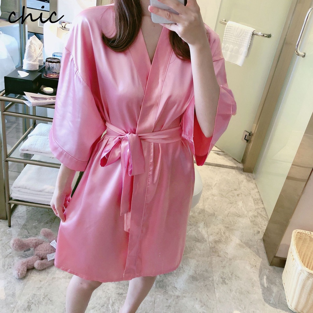 Áo Choàng Ngủ Vải Satin Dáng Dài Màu Trơn Thời Trang Cho Nữ | BigBuy360 - bigbuy360.vn