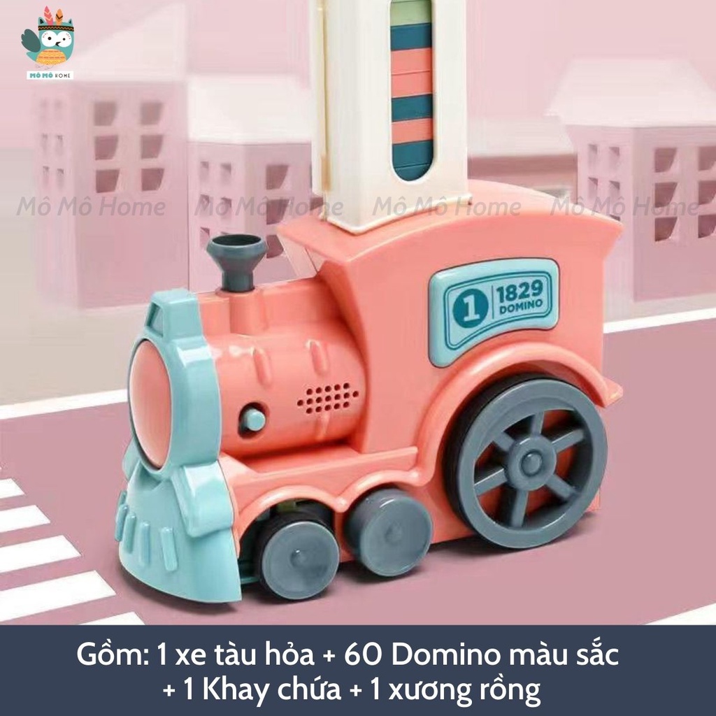 Xe Domino, Đồ Chơi Tàu Lửa Domino xếp tự động, Có Âm Thanh, Điều chỉnh hướng dễ dàng - Mô Mô Home