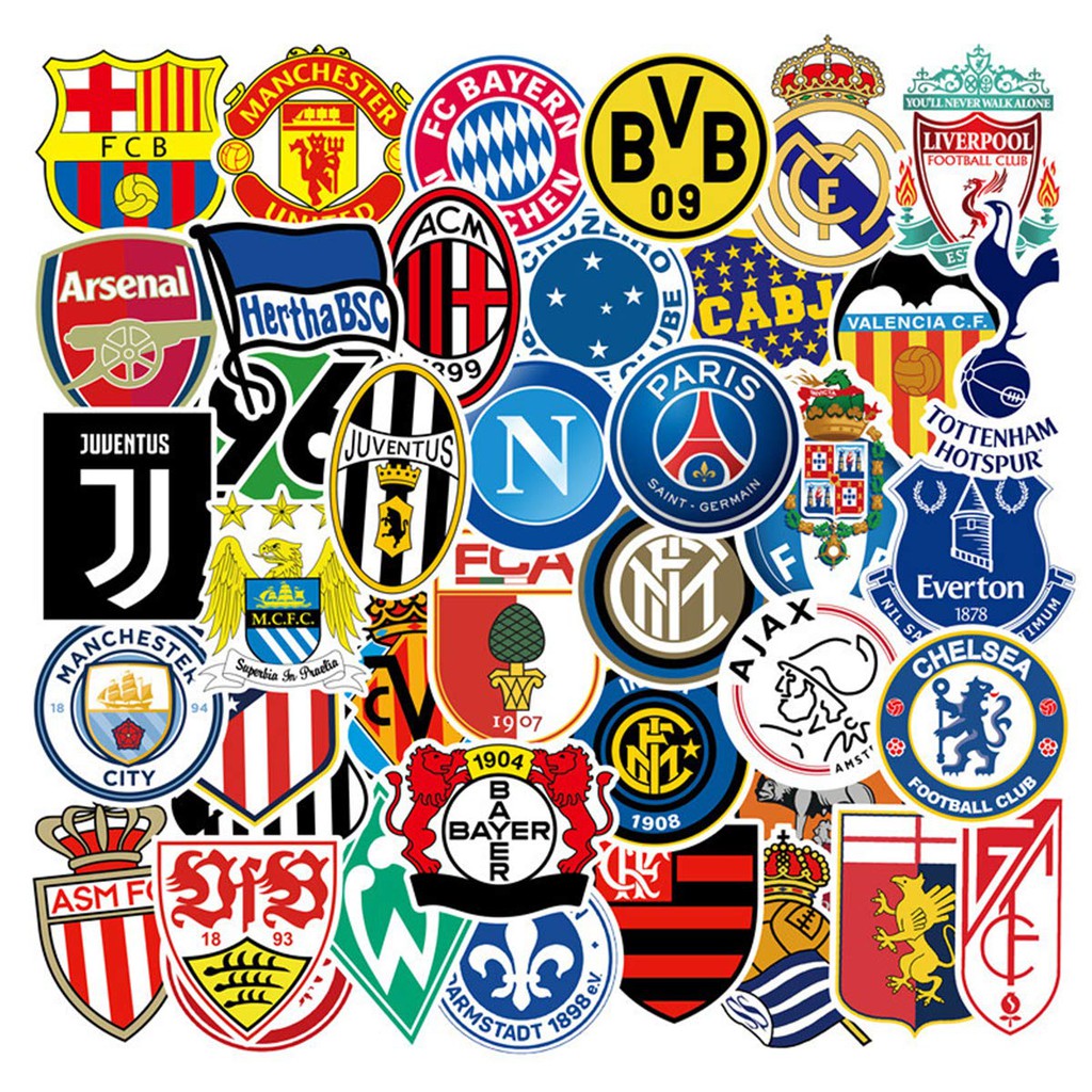 Bộ 60 Sticker Logo Câu Lạc Bộ Bóng đá Châu Âu, Man Utd, Chelsea, Liverpool, Juventus, Real Madrid