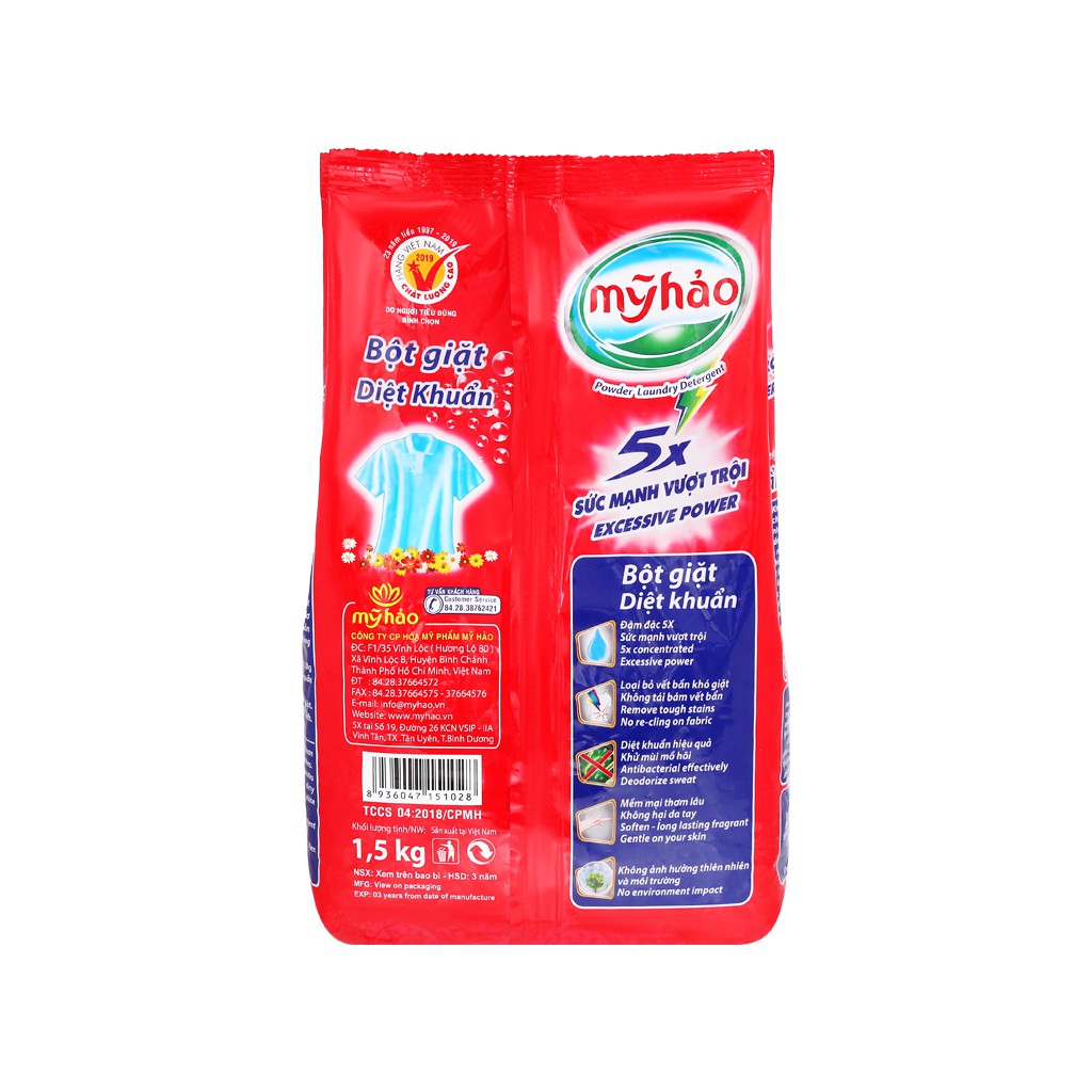 Bột giặt Mỹ Hảo 5X diệt khuẩn 1.5kg