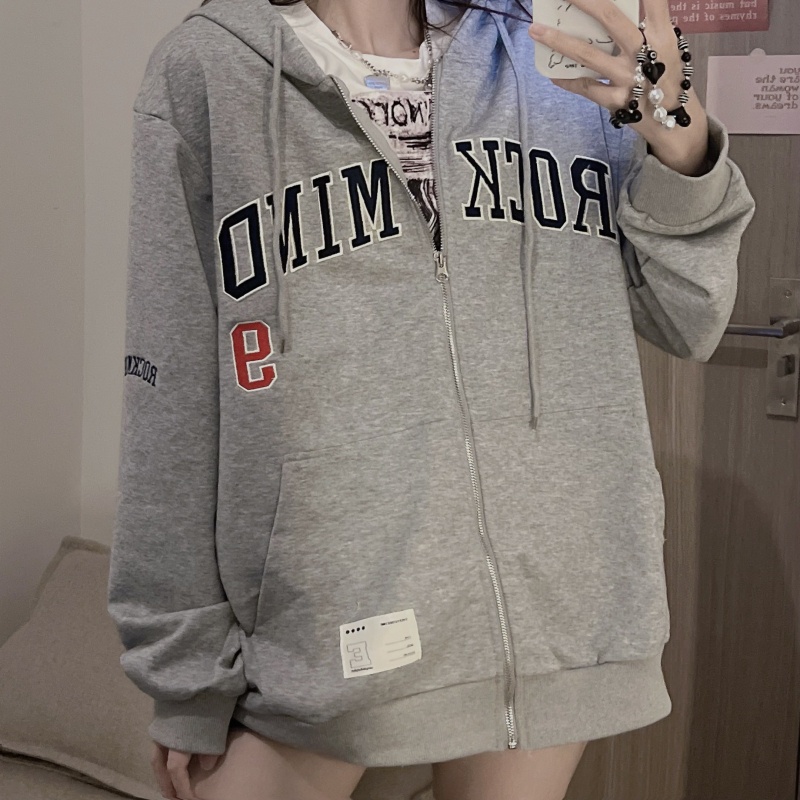 SUXI Áo Hoodie Tay Dài Dáng Rộng Thêu Chữ Thời Trang Mùa Thu Cho Nữ