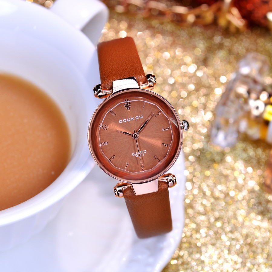 Đồng hồ nữ DOUKOU 71845 mặt vát 3D dây da mềm Bán lẻ giá sỉ
