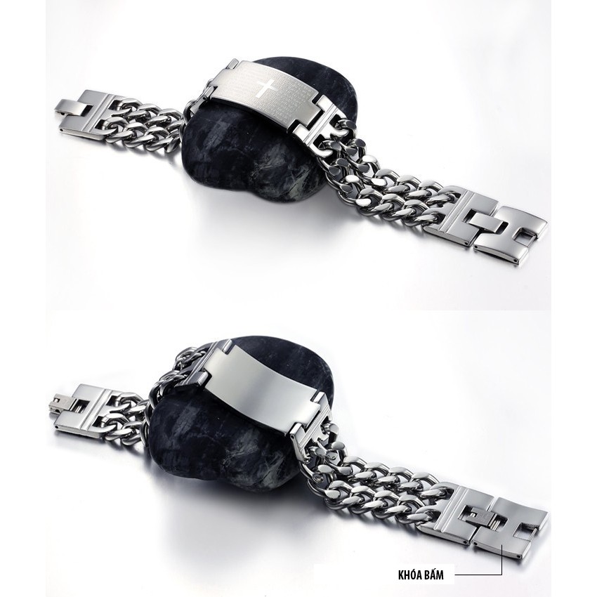 Lắc tay nam Titan mặt chữ nhật hoa văn thập giá - MST91