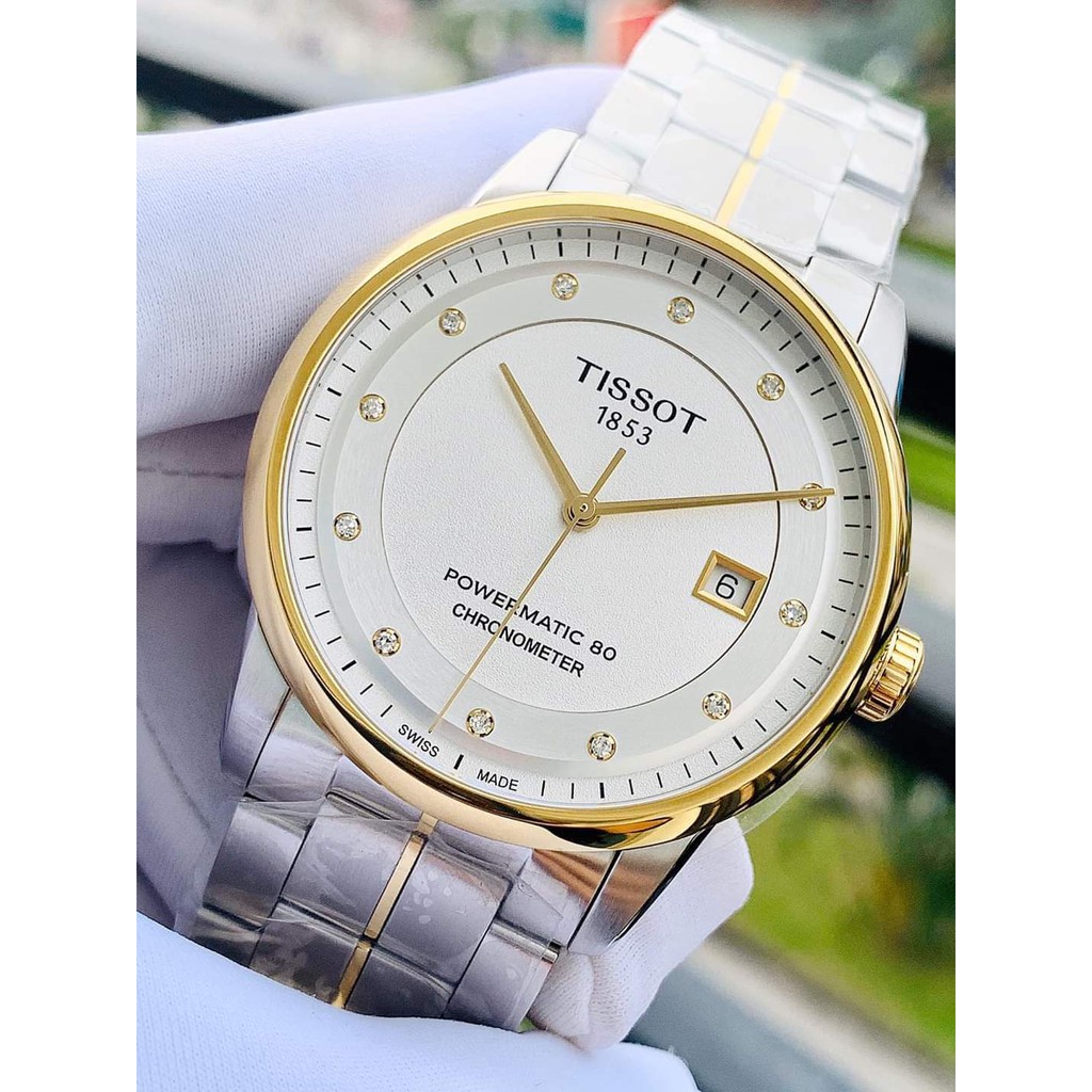 Đồng hồ nam Tissot T086.408.22.036.0.0- Máy Cơ trữ cót 80h - Đính Kim cương tự nhiên - Kính Sapphire