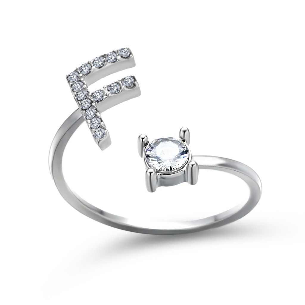 Nhẫn hở GMAI điều chỉnh được mặt 26 chữ cái Tiếng Anh tùy chọn đính kim cương giả thời trang dành cho nữ