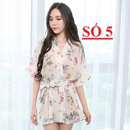 [Freesize < 60kg] Áo choàng ngủ kimono chiffon voan hoa - VN100012