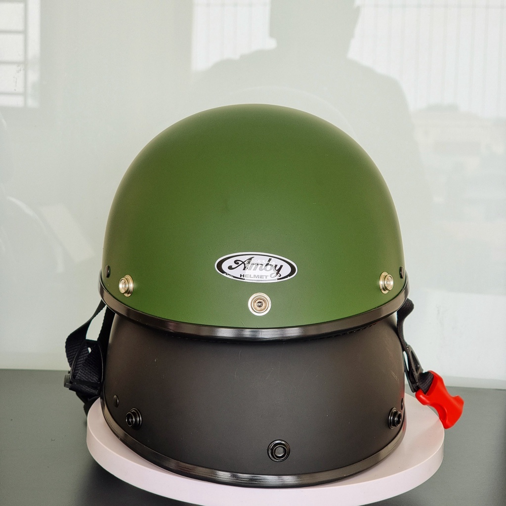 Mũ bảo hiểm phượt nửa đầu Amby Helmet trơn có kính UV, kính phi công cho học sinh sinh viên