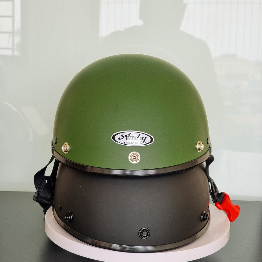 Mũ bảo hiểm phượt nửa đầu Amby Helmet trơn (có kính UV, kính phi công)