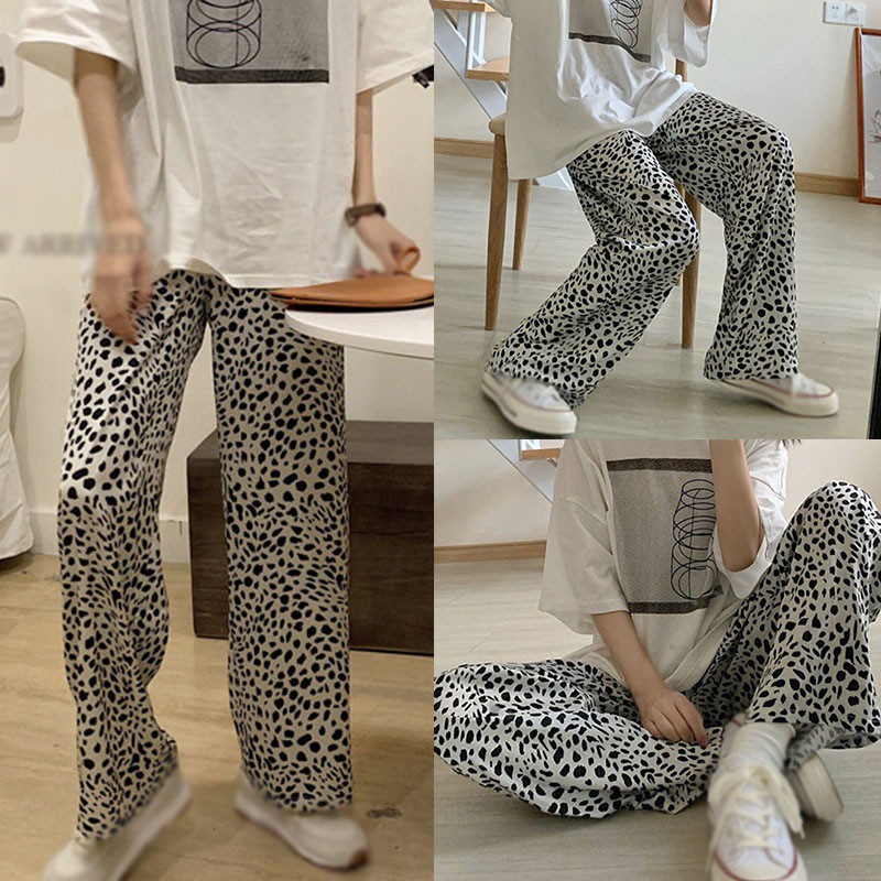 Quần Dài Ống Rộng Họa Tiết Da Bò Sữa Hợp Thời Trang Cho Nữ